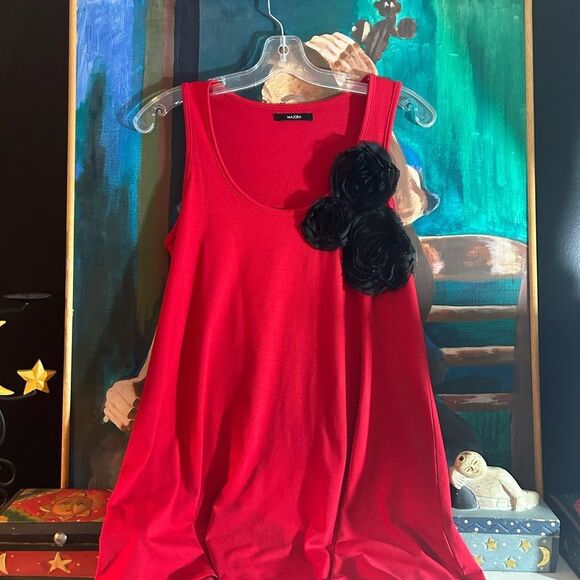 Majora Elegant Red Tank Top with Floral Detail Size M - Picture 3 of 12